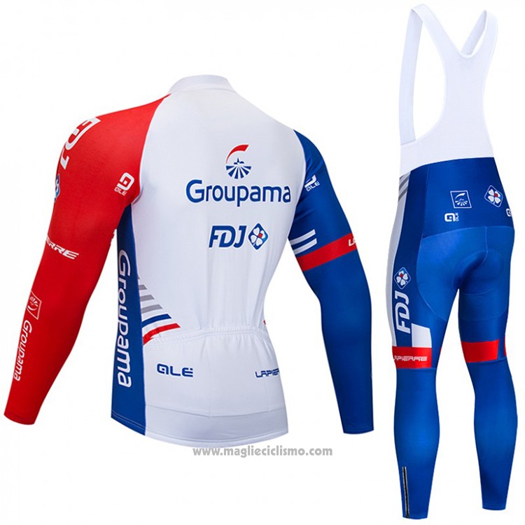 2018 Abbigliamento Ciclismo Groupama FDJ Bianco Blu Rosso Manica Lunga e Salopette